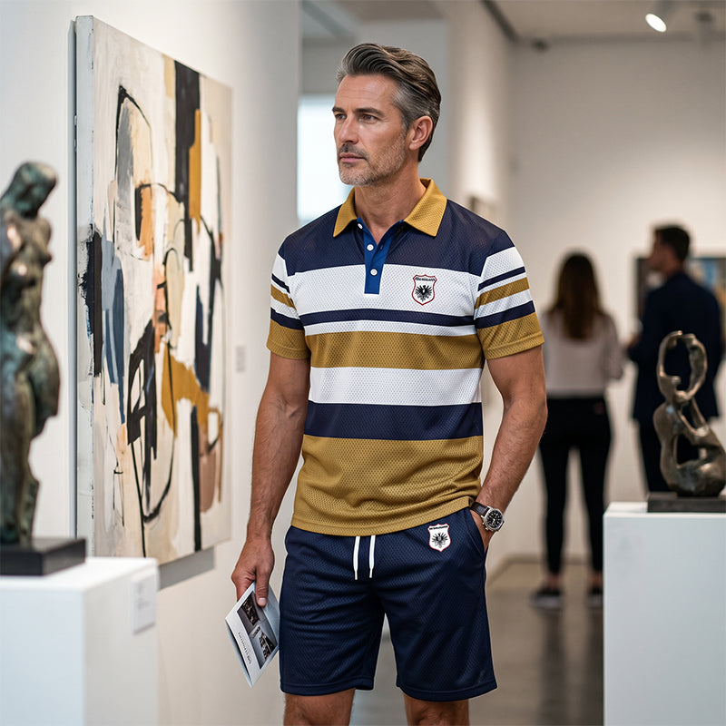 Men's Striped T-Shirt & Shorts  2-Piece Set