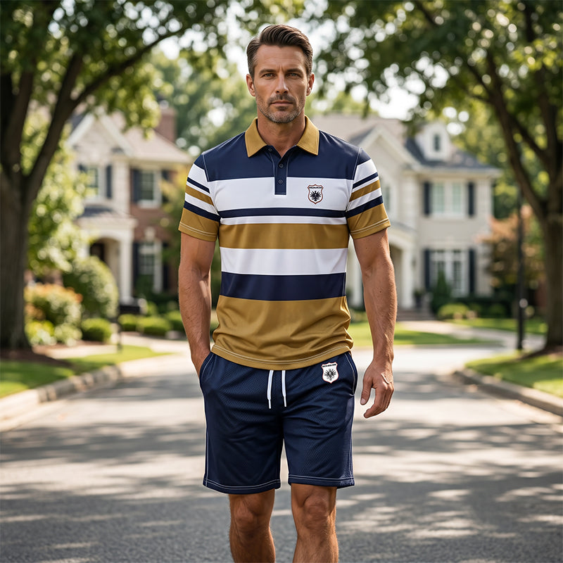 Men's Striped T-Shirt & Shorts  2-Piece Set