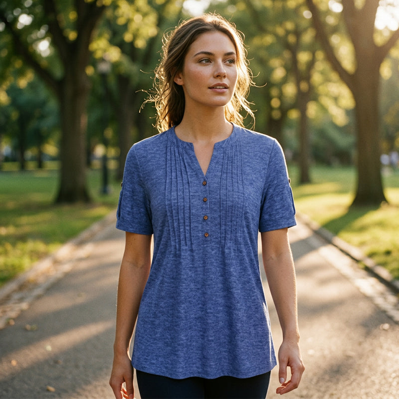 🔥 50% RABATT! 👚 Damen Bluse mit V-Ausschnitt ✨ Elegante Plisseefalten & Feminine Passform für Alltag und Büro