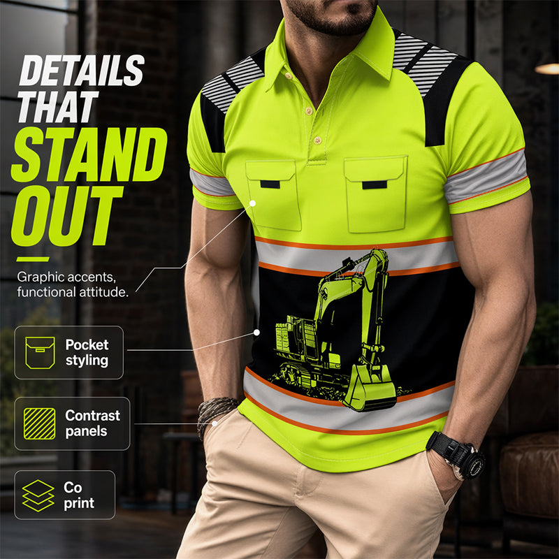 🚜 Herren Bagger-Grafik T-Shirt – Lässig & Robust ☀️