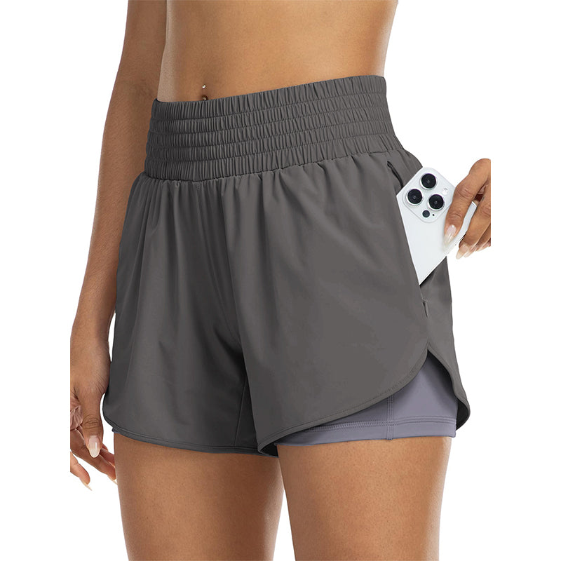 Damen Doppellagige Yoga-Shorts 🏃‍♀️ Zwei Lagen, Totales Selbstvertrauen – Bewegen Sie sich frei, bleiben Sie bedeckt ✨