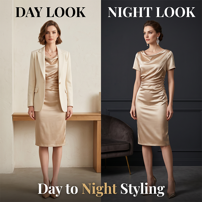 🔥 50% RABATT! 💎 Elegantes Damen Bodycon-Kleid aus Satin ✨ Gerafftes Design & Perfekt für Partys, Hochzeiten und Besondere Anlässe