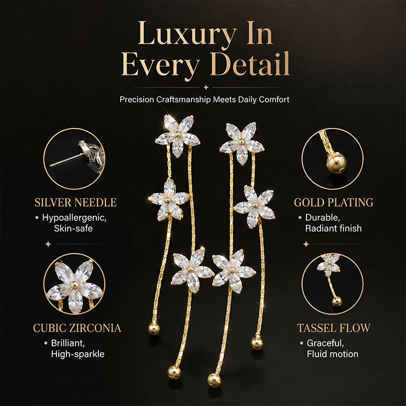 🔥 50% RABATT! 🌸 Damen Blumen-Ohrringe ✨ Lange Quasten, Elegantes Design & Perfekt für Alltag und Feste