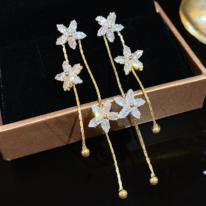 🔥 50% RABATT! 🌸 Damen Blumen-Ohrringe ✨ Lange Quasten, Elegantes Design & Perfekt für Alltag und Feste