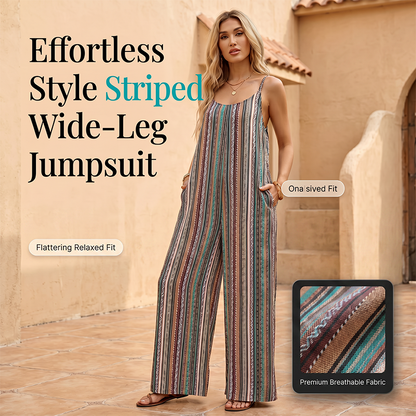 🔥 50% RABATT! 👗 Damen Gestreifter Jumpsuit ✨ Weites Bein, Luftig & Perfekt für Sommer, Urlaub und Alltag