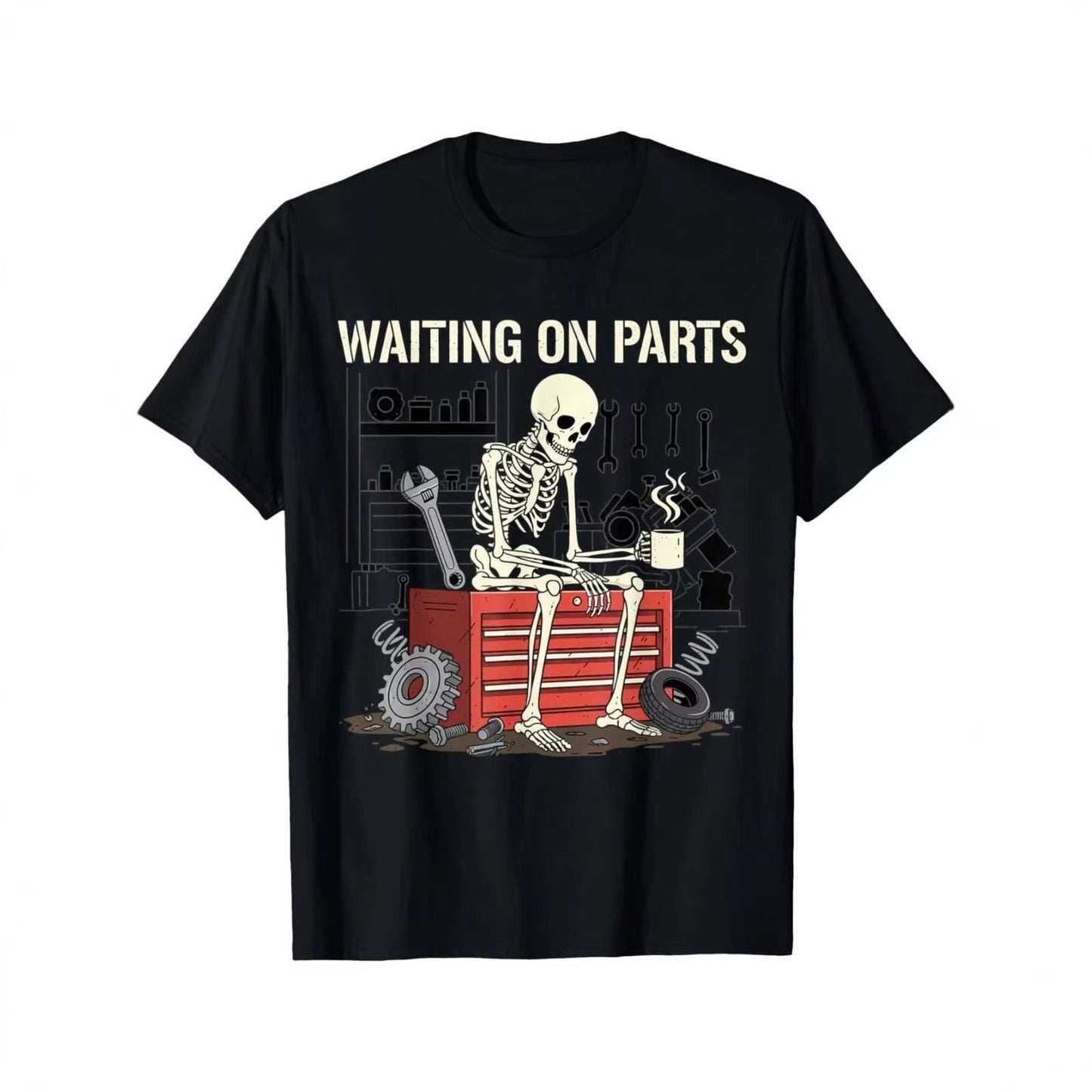 🔥 50% RABATT! 💀 Herren T-Shirt mit Skelett-Motiv ✨ Lustiger Auto-Mechaniker Print für Werkstatt und Freizeit