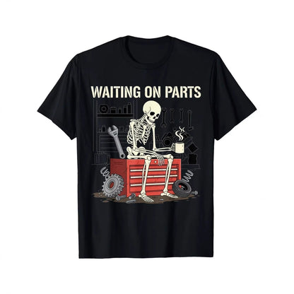 🔥 50% RABATT! 💀 Herren T-Shirt mit Skelett-Motiv ✨ Lustiger Auto-Mechaniker Print für Werkstatt und Freizeit