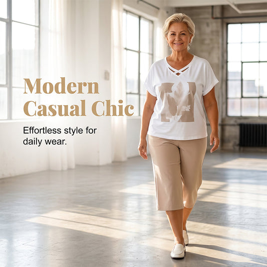 ⚡ 50 % Rabatt sichern – lässiges 2-teiliges Set mit V-Ausschnitt-Shirt & Cropped-Hose – bequem, atmungsaktiv & vielseitig ✨