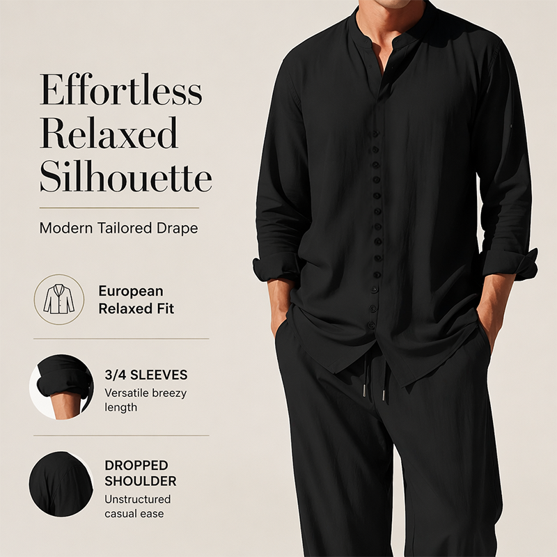 👔 2-teiliges minimalistisches Freizeit-Set für Herren – schlichtes Hemd & Hose, atmungsaktiv & vielseitig für Alltag & Freizeit 🌿
