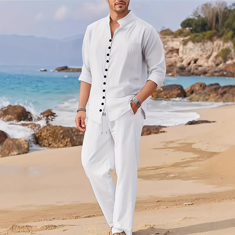 👔 2-teiliges minimalistisches Freizeit-Set für Herren – schlichtes Hemd & Hose, atmungsaktiv & vielseitig für Alltag & Freizeit 🌿