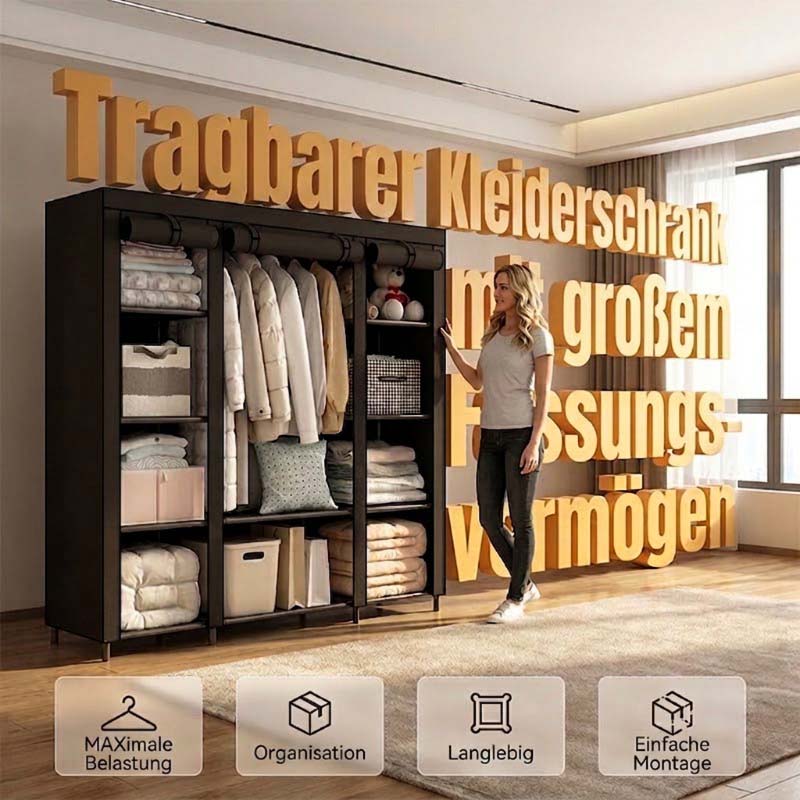 👕 50% RABATT! 🏠 Tragbarer Stoffschrank mit Stahlrohrgestell – einfache Montage & platzsparend für Schlafzimmer & Mietwohnung