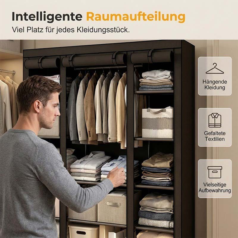 👕 50% RABATT! 🏠 Tragbarer Stoffschrank mit Stahlrohrgestell – einfache Montage & platzsparend für Schlafzimmer & Mietwohnung