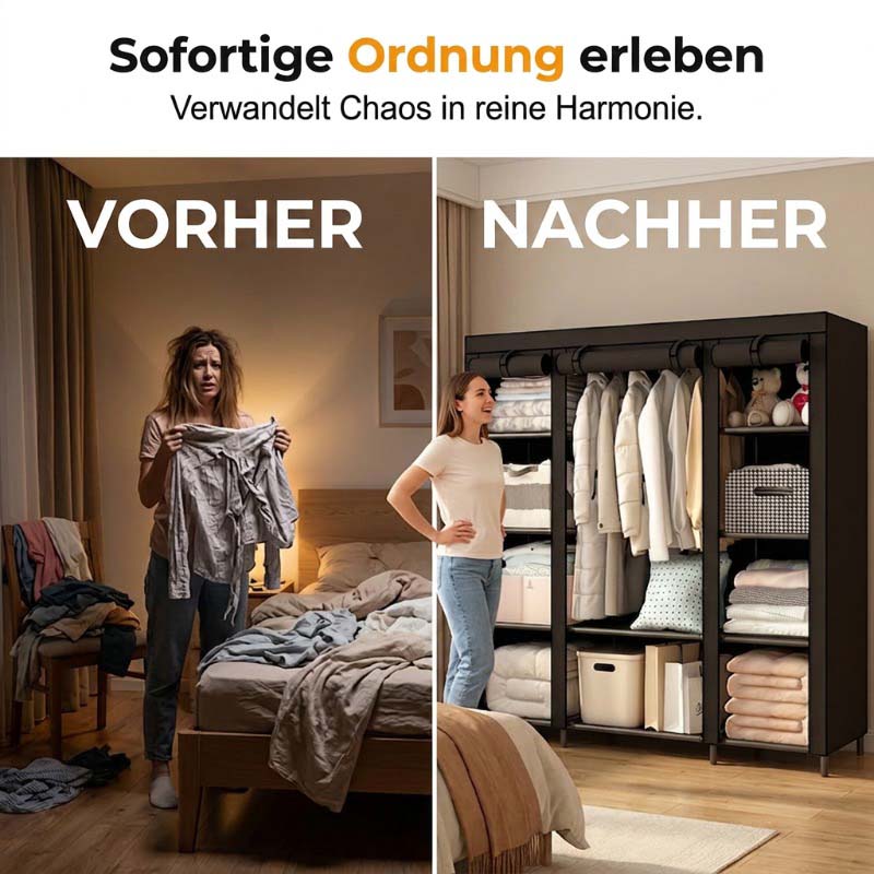 👕 50% RABATT! 🏠 Tragbarer Stoffschrank mit Stahlrohrgestell – einfache Montage & platzsparend für Schlafzimmer & Mietwohnung