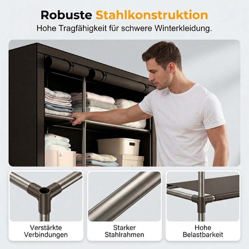 👕 50% RABATT! 🏠 Tragbarer Stoffschrank mit Stahlrohrgestell – einfache Montage & platzsparend für Schlafzimmer & Mietwohnung