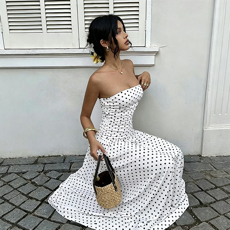 🔥 50% RABATT! 👗 Damen Off-Shoulder A-Linien-Kleid ✨ Elegantes Polka-Dot-Design – Perfekt für Partys, Hochzeiten und Sommerabende