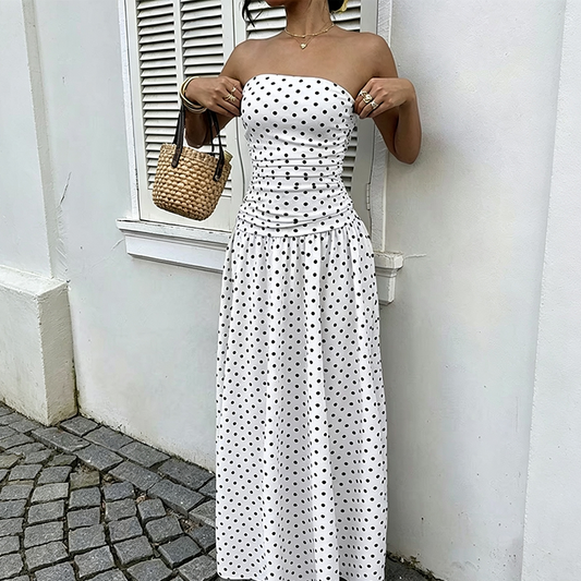 🔥 50% RABATT! 👗 Damen Off-Shoulder A-Linien-Kleid ✨ Elegantes Polka-Dot-Design – Perfekt für Partys, Hochzeiten und Sommerabende