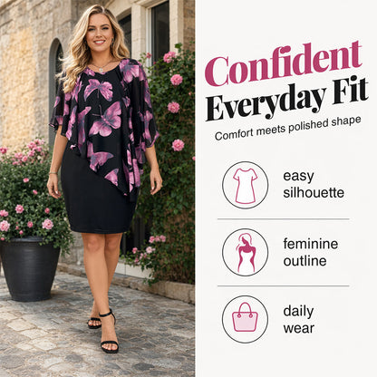 🛍️ 50 % Rabatt – Elegantes Kleid mit floralem Print & ärmellosem Cape – schmeichelhafte Silhouette, leicht & luftig ✨