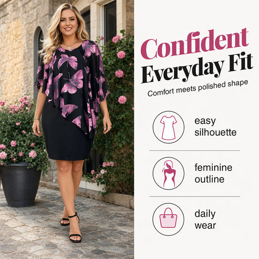 🛍️ 50 % Rabatt – Elegantes Kleid mit floralem Print & ärmellosem Cape – schmeichelhafte Silhouette, leicht & luftig ✨