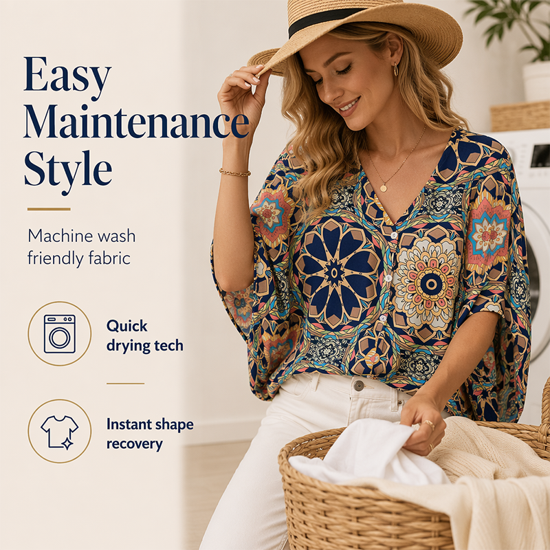 🛍️ 50 % Rabatt – Bohemian-Bluse mit V-Ausschnitt – luftige Passform, vielseitig kombinierbar, ideal für Urlaub & Alltag ✨