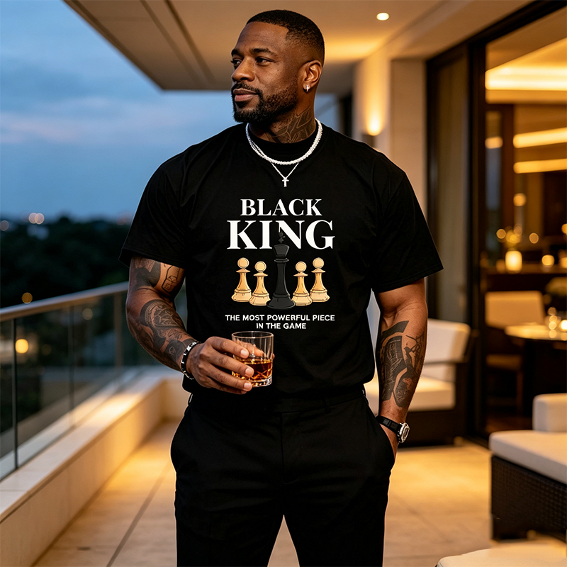 🛍️ 50 % Rabatt – Übergroßes Herren-T-Shirt mit Schachbrett- & Slogan-Print – lässiger Short-Sleeve-Stil für den Alltag ♟️
