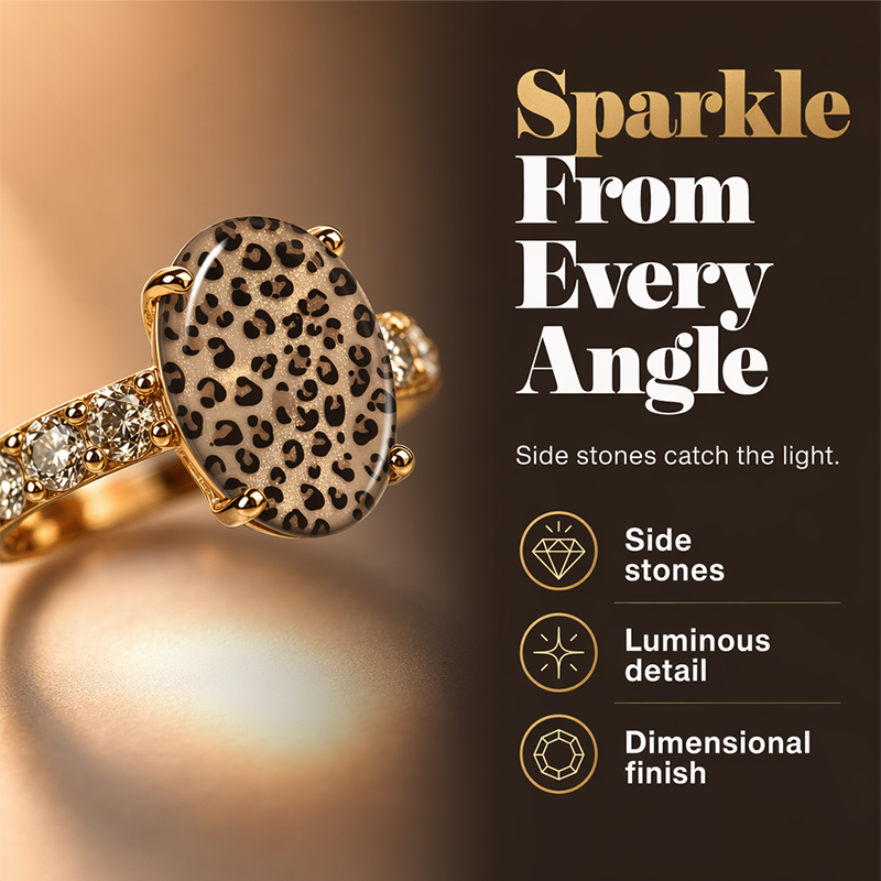 🐆 50 % Rabatt – Eleganter Ring im Retro-Stil – Leopardenprint-Oval, funkelnde Zirkonia-Seitensteine & hochwertige Verarbeitung – ein stilvolles Accessoire 💎