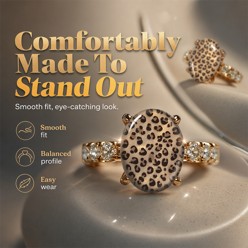 🐆 50 % Rabatt – Eleganter Ring im Retro-Stil – Leopardenprint-Oval, funkelnde Zirkonia-Seitensteine & hochwertige Verarbeitung – ein stilvolles Accessoire 💎