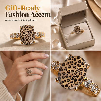 🐆 50 % Rabatt – Eleganter Ring im Retro-Stil – Leopardenprint-Oval, funkelnde Zirkonia-Seitensteine & hochwertige Verarbeitung – ein stilvolles Accessoire 💎