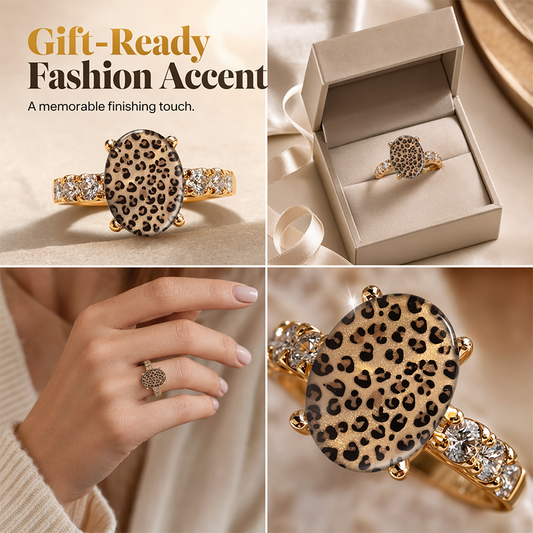 🐆 50 % Rabatt – Eleganter Ring im Retro-Stil – Leopardenprint-Oval, funkelnde Zirkonia-Seitensteine & hochwertige Verarbeitung – ein stilvolles Accessoire 💎