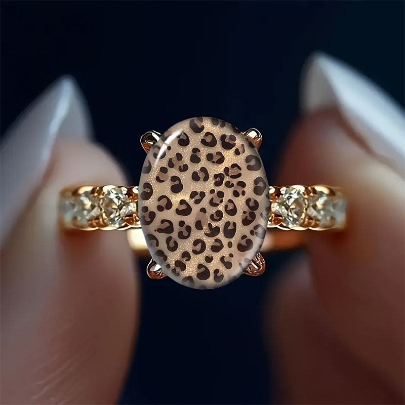 🐆 50 % Rabatt – Eleganter Ring im Retro-Stil – Leopardenprint-Oval, funkelnde Zirkonia-Seitensteine & hochwertige Verarbeitung – ein stilvolles Accessoire 💎