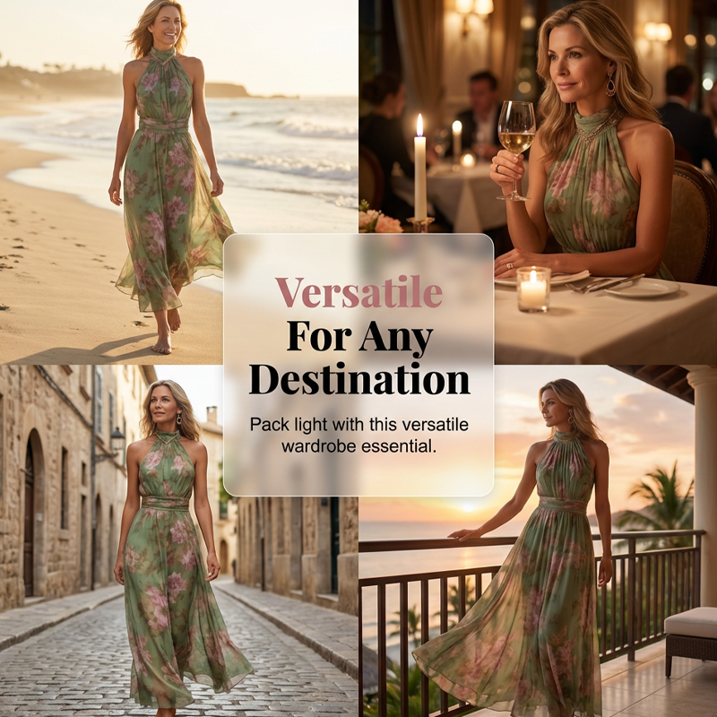 🌸 50% RABATT! 👗 Elegantes Maxi-Kleid mit Blumendruck & Neckholder – Fließender Stoff, figurschmeichelnd & Boho-Stil – Ideal für Sommer, Urlaub & warme Abende ☀️