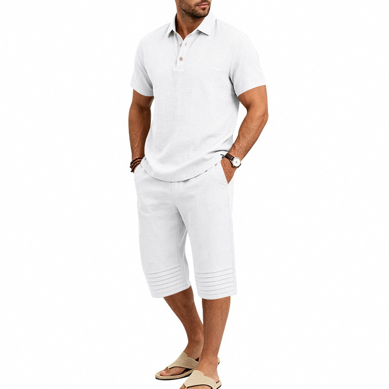 🛍️ 50 % Rabatt – 2-teiliges Freizeit-Set für Herren – Leinen-Poloshirt mit Kurzarm & 7/8-Hose, atmungsaktiv & leicht für Strand & Alltag ☀️