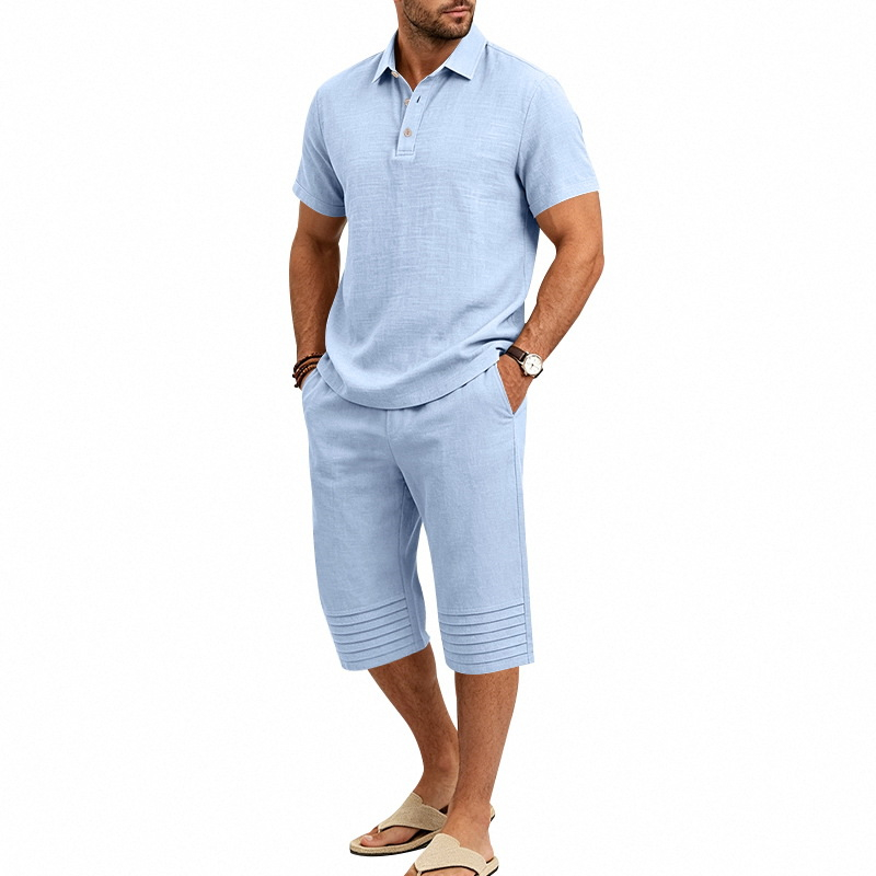 🛍️ 50 % Rabatt – 2-teiliges Freizeit-Set für Herren – Leinen-Poloshirt mit Kurzarm & 7/8-Hose, atmungsaktiv & leicht für Strand & Alltag ☀️