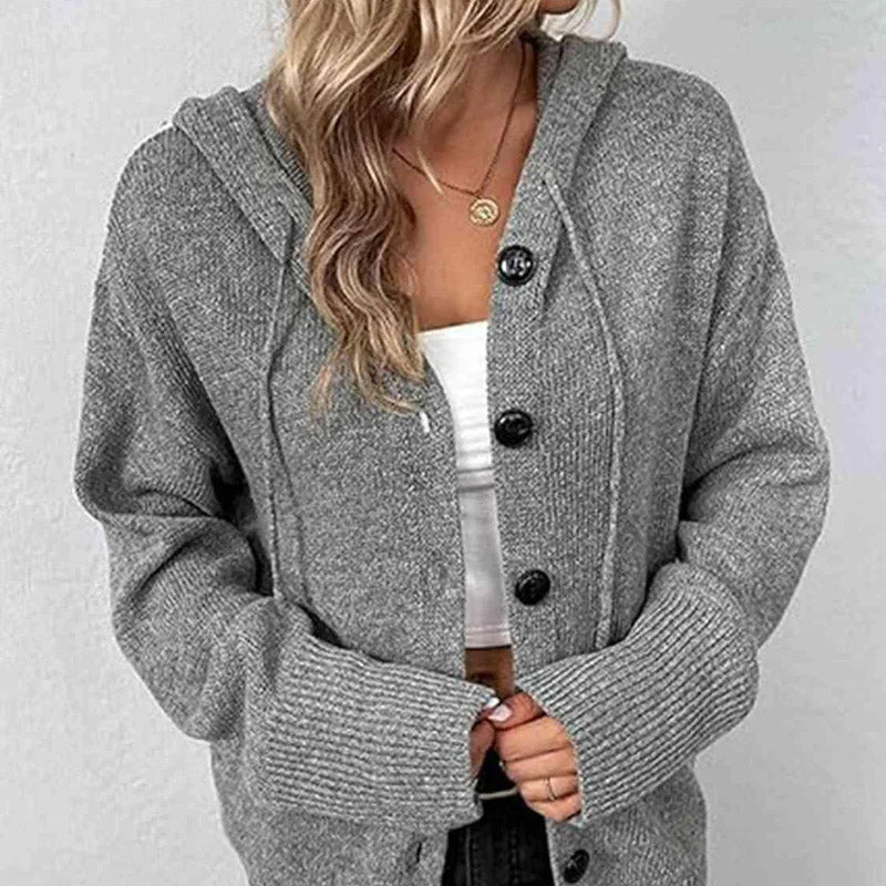 🛍️ 50 % Rabatt – Damen-Strickjacke mit Kapuze & Knopfleiste – einfarbig, mit Kordelzug & vielseitig für Alltag & Freizeit 🧥
