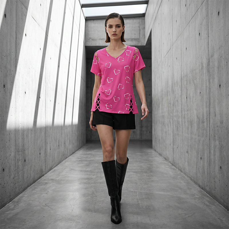 🛍️ 50 % Rabatt – Übergroßes Damen-T-Shirt mit Herzprint & Schnürdetail – lässiger Look, atmungsaktiv & vielseitig für den Alltag ❤️