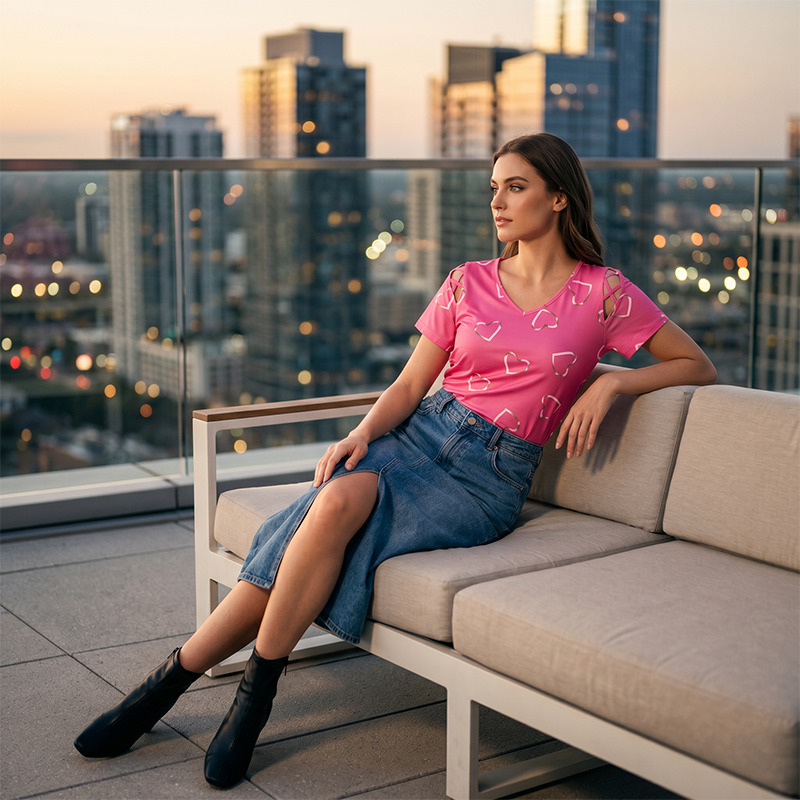 🛍️ 50 % Rabatt – Übergroßes Damen-T-Shirt mit Herzprint & Schnürdetail – lässiger Look, atmungsaktiv & vielseitig für den Alltag ❤️