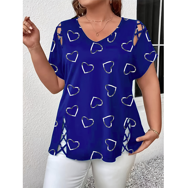 🛍️ 50 % Rabatt – Übergroßes Damen-T-Shirt mit Herzprint & Schnürdetail – lässiger Look, atmungsaktiv & vielseitig für den Alltag ❤️