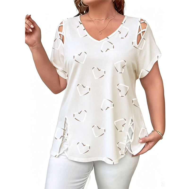 🛍️ 50 % Rabatt – Übergroßes Damen-T-Shirt mit Herzprint & Schnürdetail – lässiger Look, atmungsaktiv & vielseitig für den Alltag ❤️