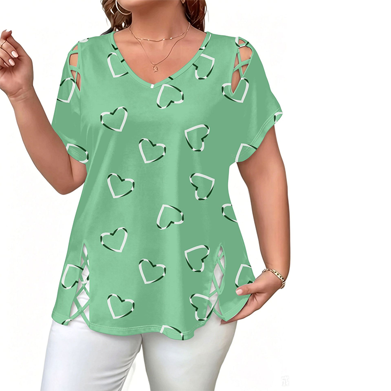🛍️ 50 % Rabatt – Übergroßes Damen-T-Shirt mit Herzprint & Schnürdetail – lässiger Look, atmungsaktiv & vielseitig für den Alltag ❤️