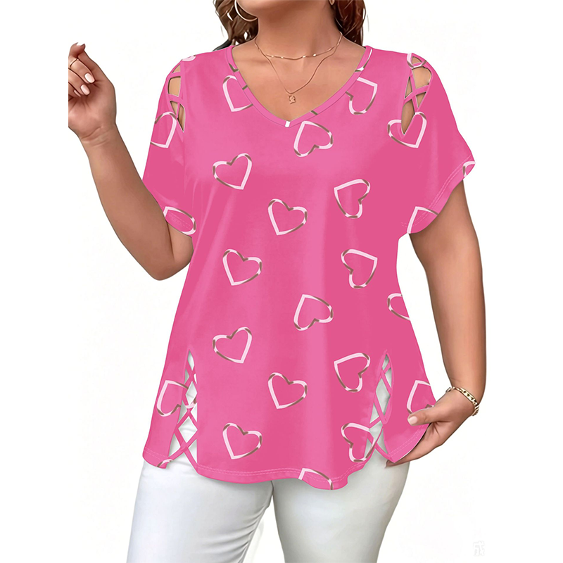🛍️ 50 % Rabatt – Übergroßes Damen-T-Shirt mit Herzprint & Schnürdetail – lässiger Look, atmungsaktiv & vielseitig für den Alltag ❤️