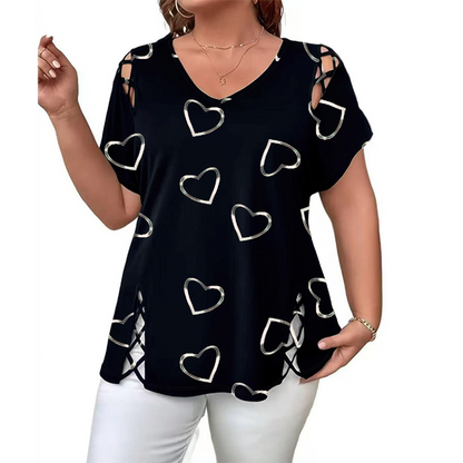 🛍️ 50 % Rabatt – Übergroßes Damen-T-Shirt mit Herzprint & Schnürdetail – lässiger Look, atmungsaktiv & vielseitig für den Alltag ❤️