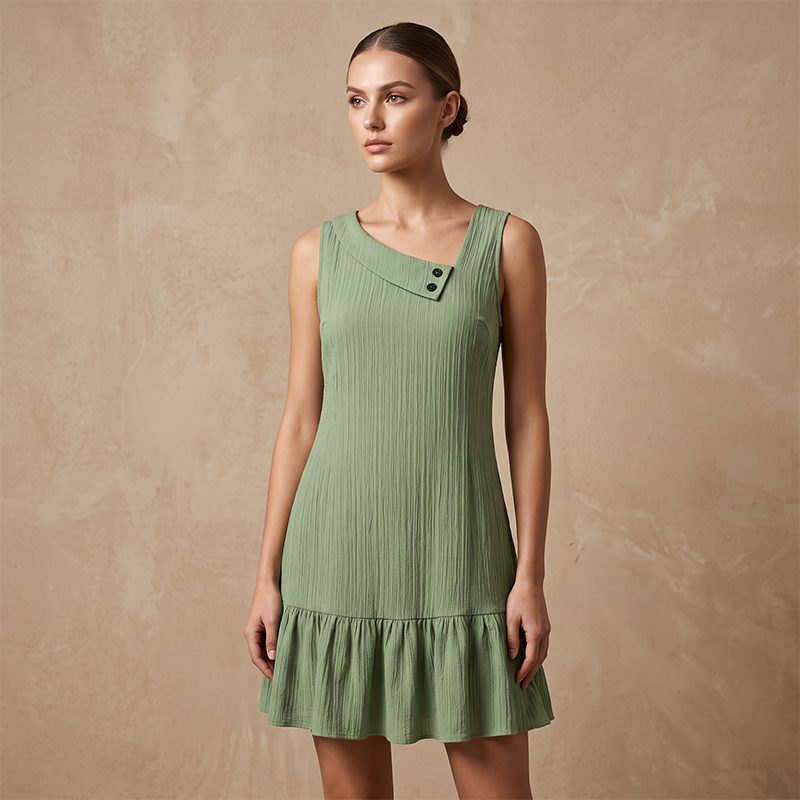 🌸 50 % Rabatt – Ärmelloses Cocktailkleid mit einseitigem Kragen – fließender Stoff, schmeichelhafte Passform & vielseitig kombinierbar 💃