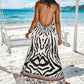 Women's Animal Print Backless Halter Maxi Dress