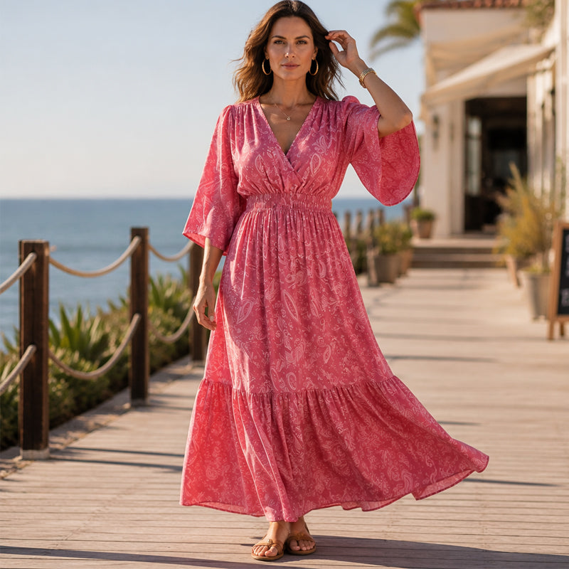 🛍️ 50 % Rabatt – Elegantes V-Ausschnitt-Kleid mit floralem Print – weich fallender Stoff, schmeichelhafte Passform & vielseitig kombinierbar 🌸