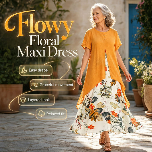 🛍️ 50 % Rabatt – Kurzarm-Kleid aus Leinenmix – als Fake-Two-Piece, mit Rundhalsausschnitt & weiter Rock – leicht & vielseitig für warme Tage 🌸