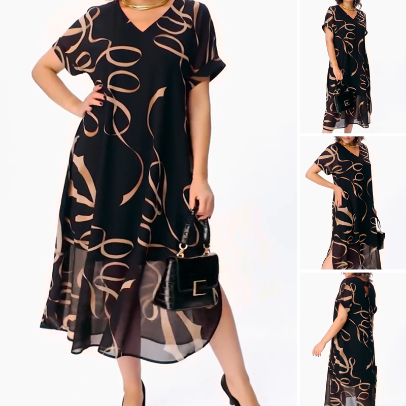 Fließendes Midikleid mit V-Ausschnitt
