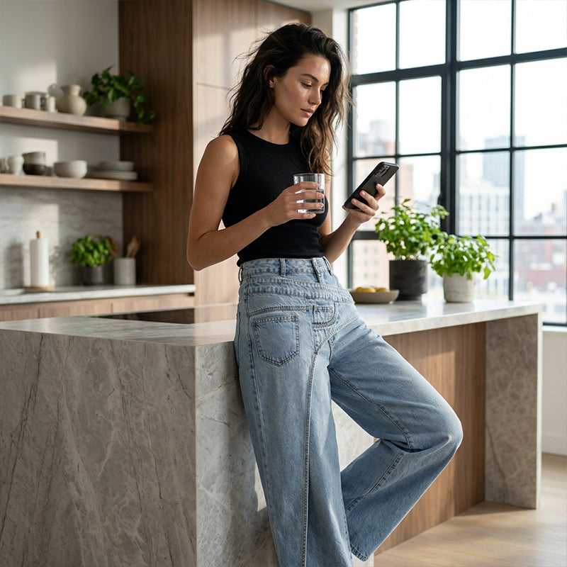 👖 50% RABATT! ⌛ Damen asymmetrische Weitbein-Jeans – Moderne Passform, bequem & vielseitig – Ideal für Alltag & trendige Looks ✨