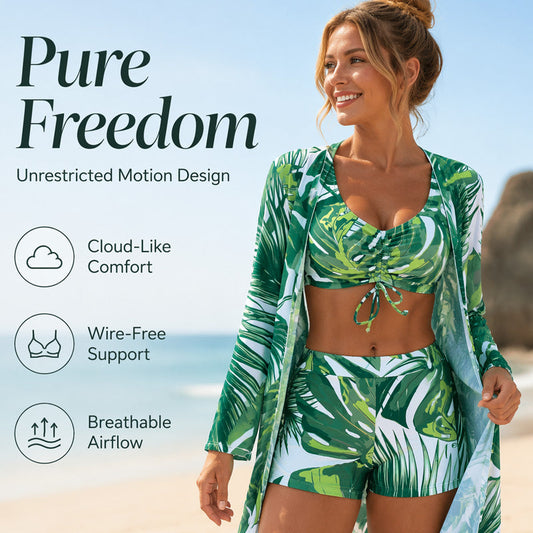 👙 50 % Rabatt – 3-teiliges Tropical-Print-Bikini-Set – Oberteil, Hose & Tuch – vielseitig kombinierbar, ideal für Strand & Pool ☀️