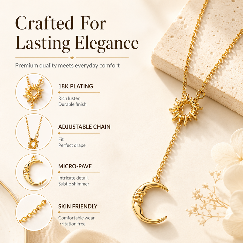 🛍️ 50 % Rabatt – Elegante Sonne-Mond-Anhänger-Halskette – filigranes Celestial-Design, zeitlos & vielseitig für jeden Look 🌙