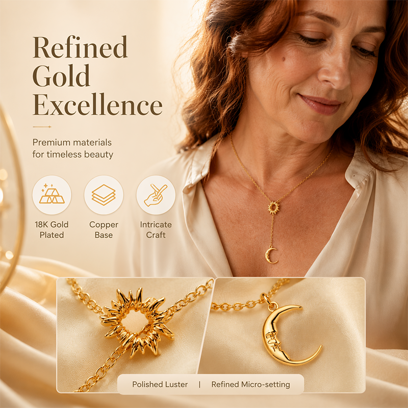 🛍️ 50 % Rabatt – Elegante Sonne-Mond-Anhänger-Halskette – filigranes Celestial-Design, zeitlos & vielseitig für jeden Look 🌙