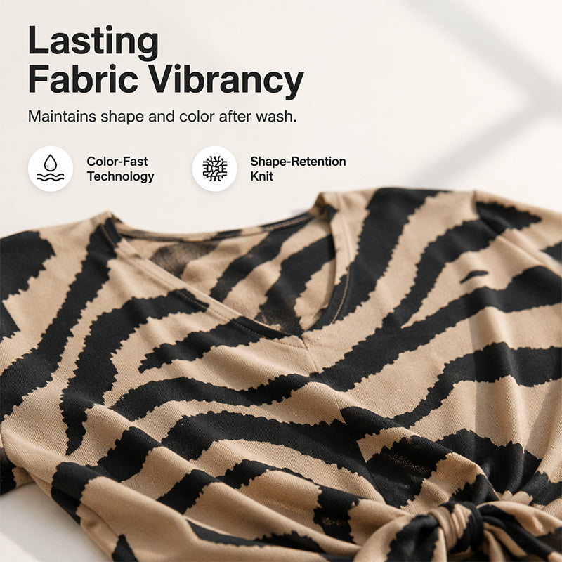 🛍️ 50 % Rabatt – Damen-V-Ausschnitt-T-Shirt mit Zebraprint & Bindeband – lässiger Look, vielseitig & atmungsaktiv